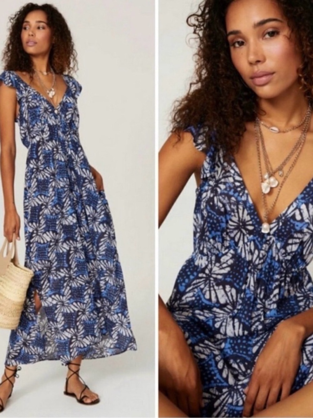 XiRENA Navy and White Batik Print Dress